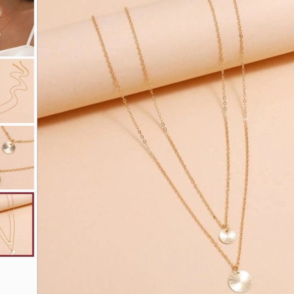 Double Layer Ribbed Pendant Necklace - Picture 3 of 4